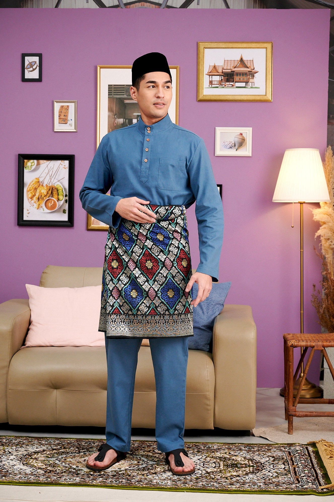 The Kenangan Raya Men Baju Melayu Steel Blue - Umbi