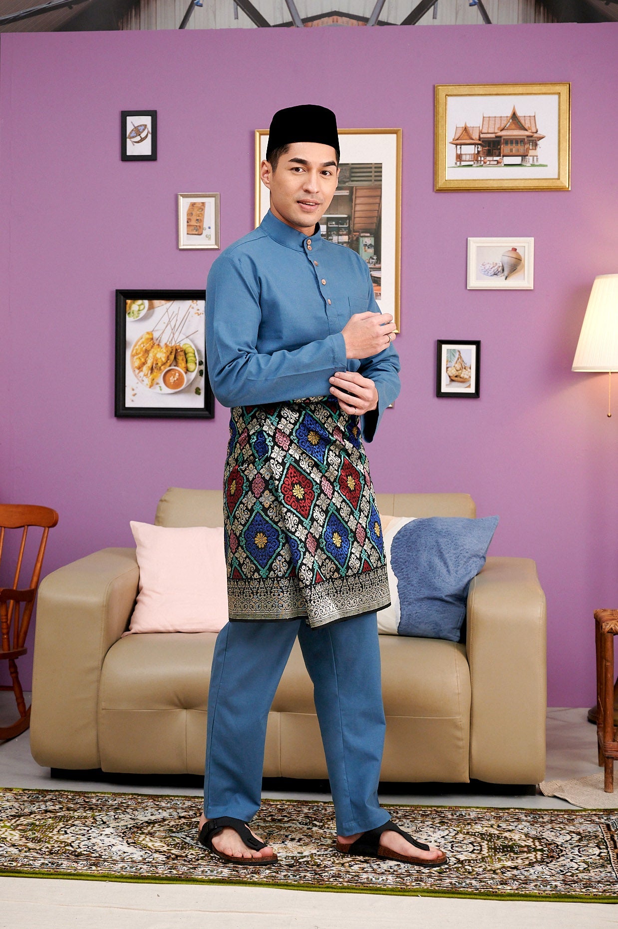 The Kenangan Raya Men Baju Melayu Steel Blue - Umbi