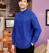 The Kenangan Raya Men Collar Kurta Top Royal Blue - Umbi