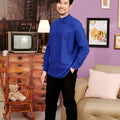 The Kenangan Raya Men Collar Kurta Top Royal Blue - Umbi