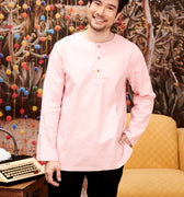 The Kenangan Raya Men Modern Kurta Top Pink - Umbi