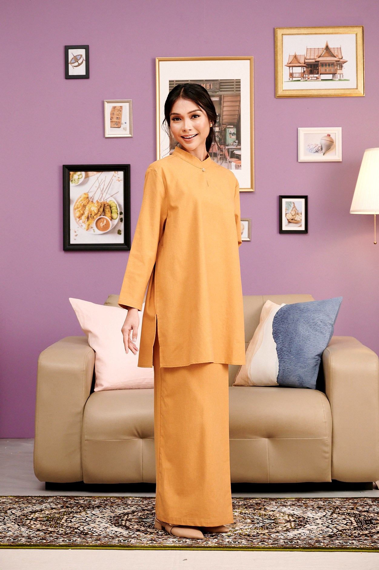 The Kenangan Raya Women Mandarin Collar Kurung Blouse Brown