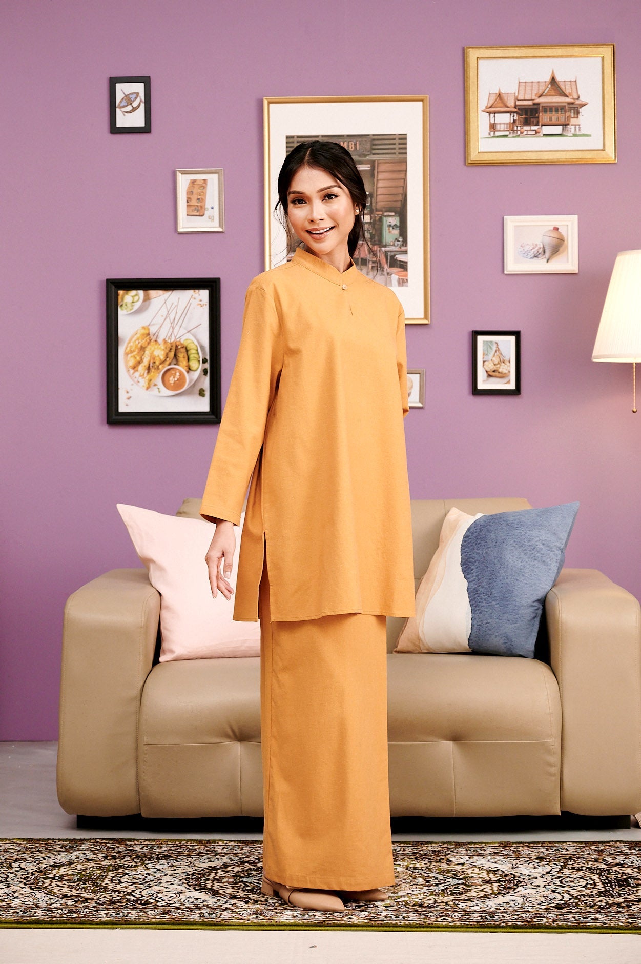 The Kenangan Raya Women Mandarin Collar Kurung Blouse Brown - Umbi