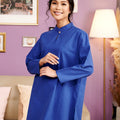 The Kenangan Raya Women Mandarin Collar Kurung Blouse Royal Blue - Umbi