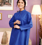 The Kenangan Raya Women Mandarin Collar Kurung Blouse Royal Blue - Umbi