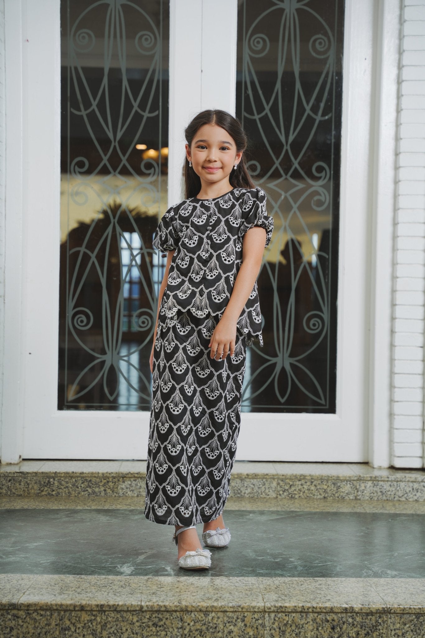 The Lumiere Collection Girl Amelia Kurung Set in Black Teardrop Lace - Umbi