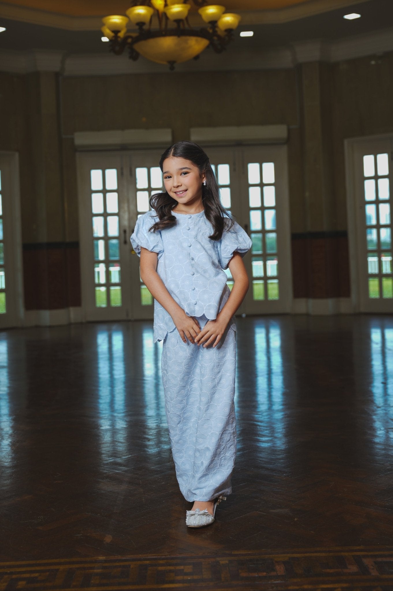 The Lumiere Collection Girl Amelia Kurung Set in Powder Blue Lace - Umbi