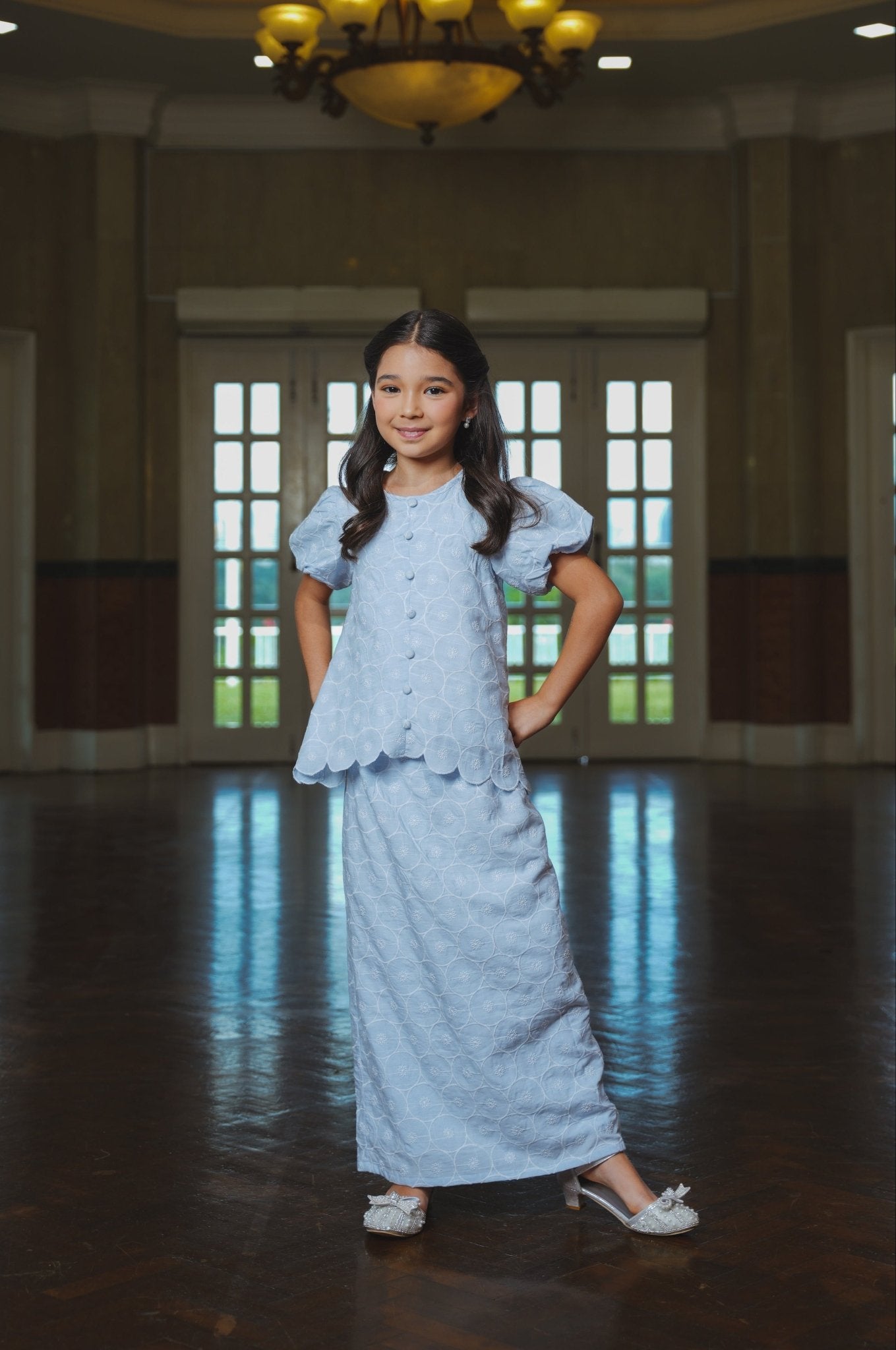 The Lumiere Collection Girl Amelia Kurung Set in Powder Blue Lace - Umbi