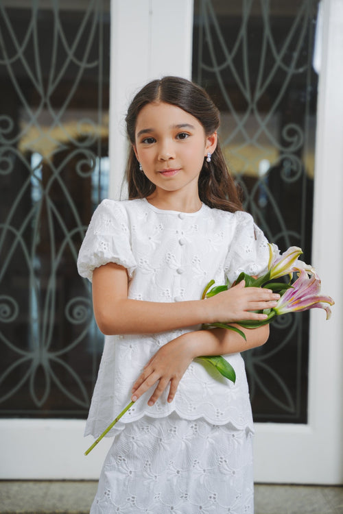 The Lumiere Collection Girl Amelia Kurung Set in Snow White Lace