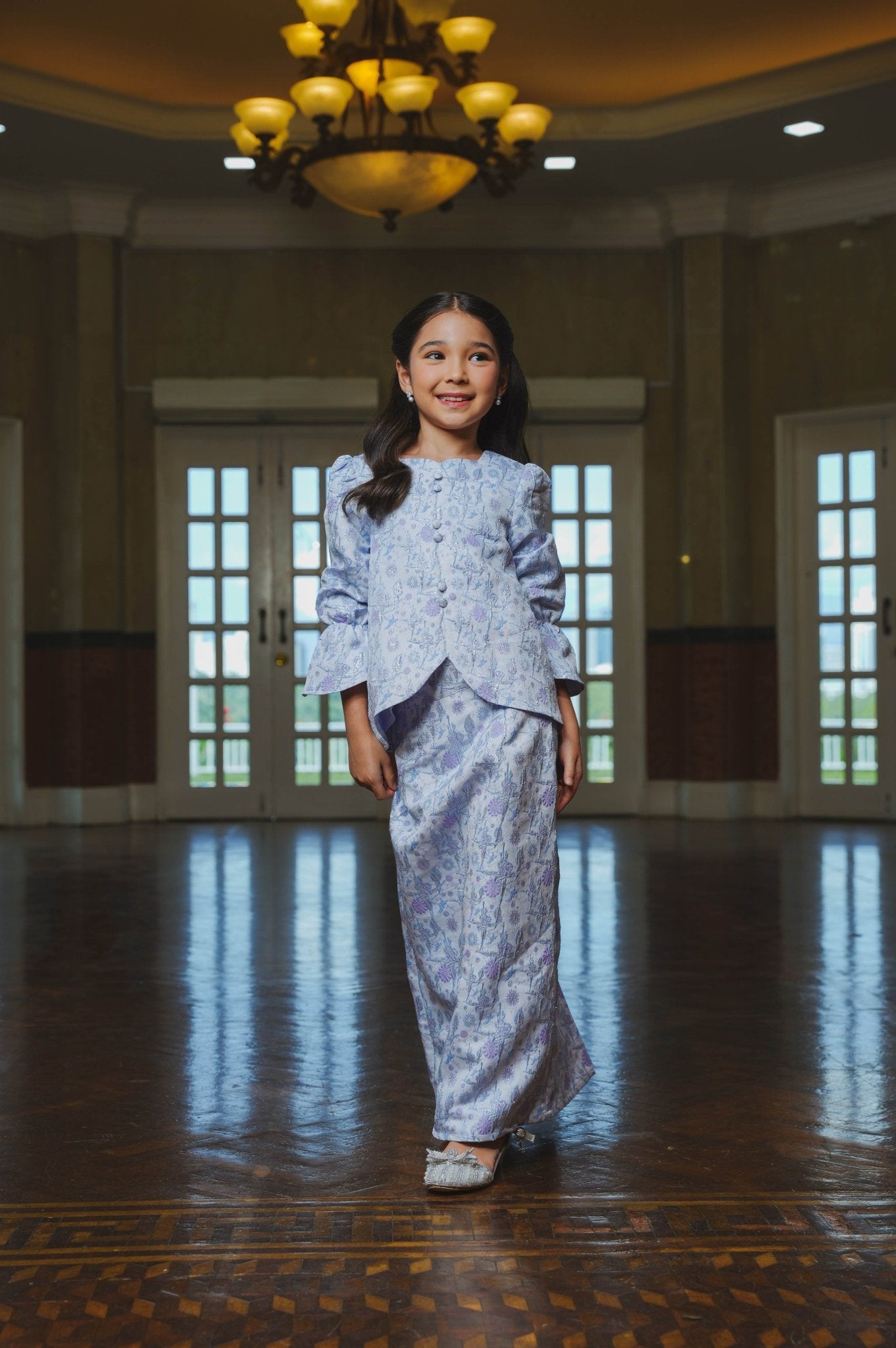 The Lumiere Collection Girl Sofia Kurung Set in Brocade Ice Blue - Umbi