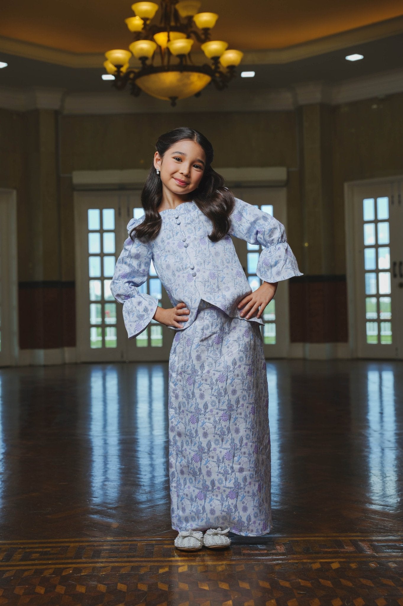 The Lumiere Collection Girl Sofia Kurung Set in Brocade Ice Blue - Umbi