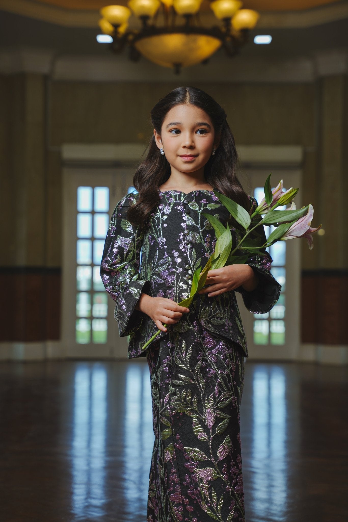 The Lumiere Collection Girl Sofia Kurung Set in Brocade Jade Black - Umbi