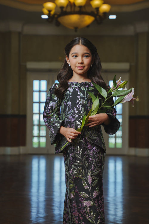 The Lumiere Collection Girl Sofia Kurung Set in Brocade Jade Black