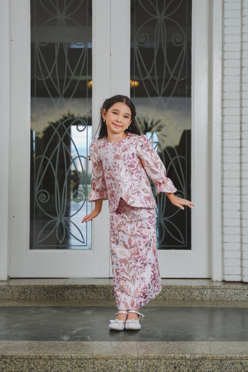 The Lumiere Collection Girl Sofia Kurung Set in Brocade Rose Gold