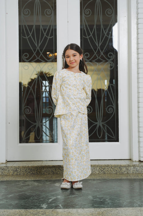 The Lumiere Collection Girl Sofia Kurung Set in Chamomile Yellow Lace