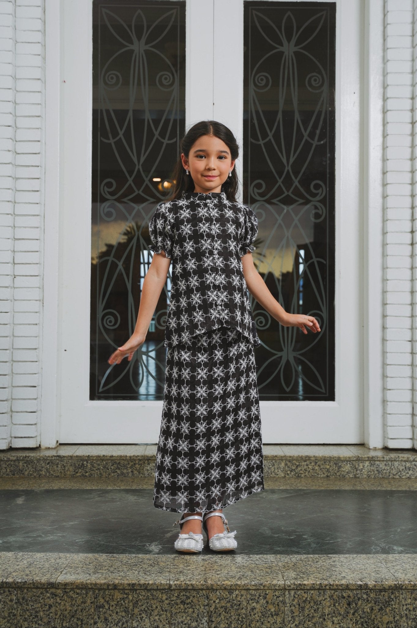 The Lumiere Collection Girl Valencia Kurung Set in Black Frost Lace - Umbi