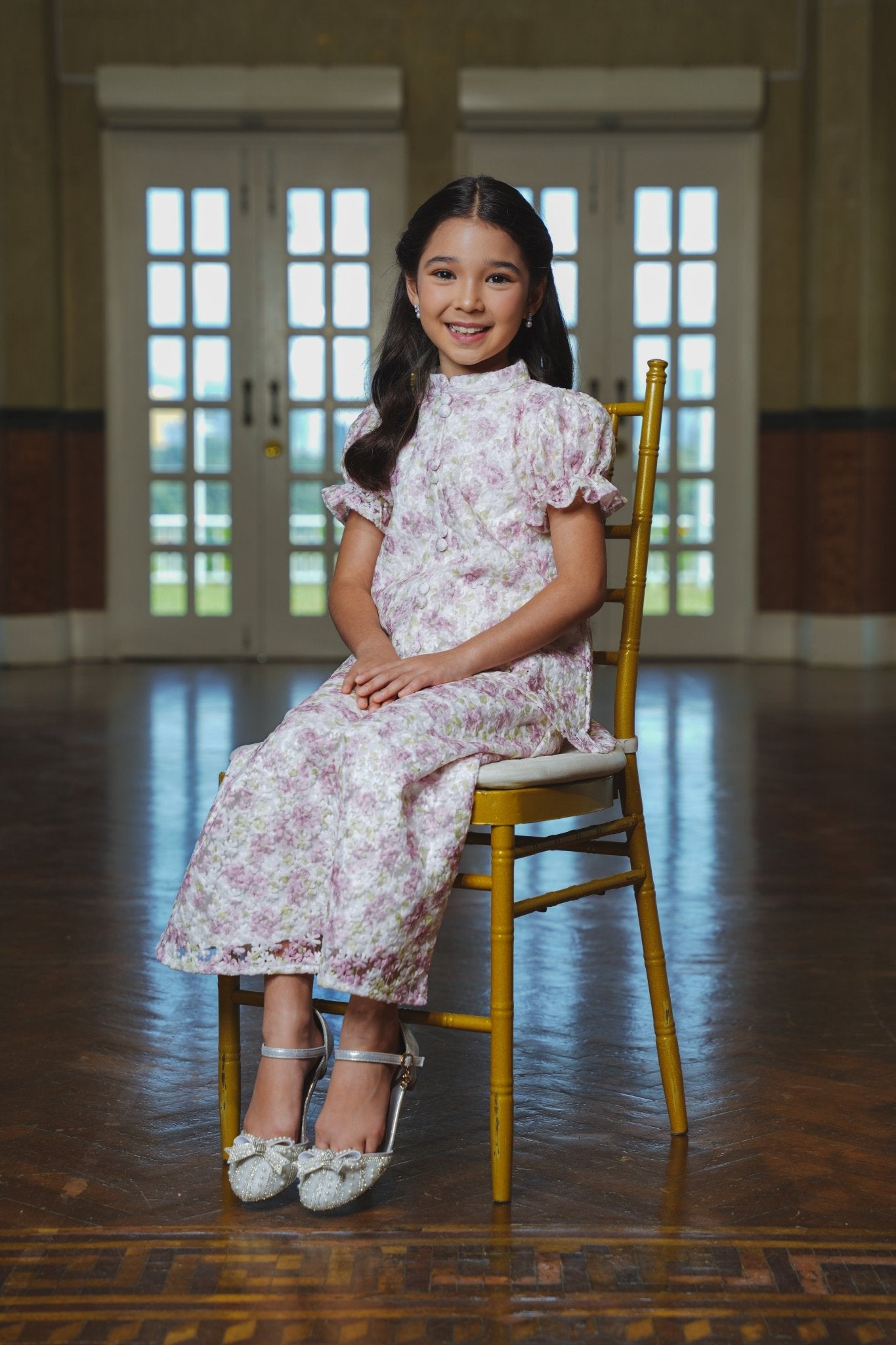 The Lumiere Collection Girl Valencia Kurung Set in Pink Garden Lace - Umbi