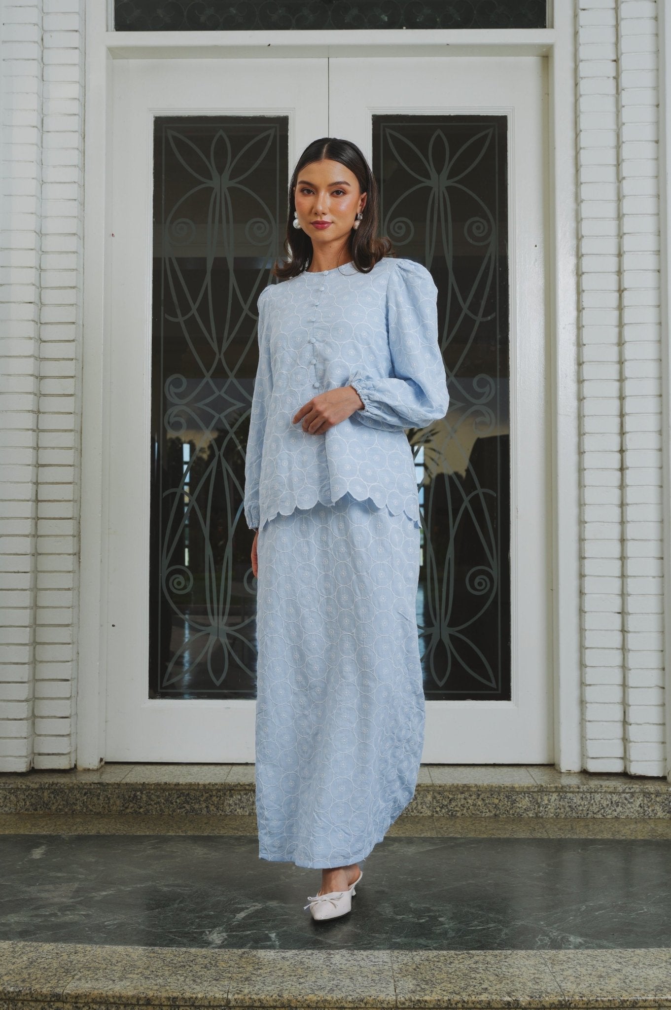 The Lumiere Collection Women Amelia Kurung Set in Powder Blue Lace - Umbi