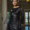 The Lumiere Collection Women Gala Satin Set in Shiny Black - Umbi