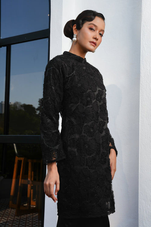 The Lumiere Collection Women Lorina Beaded Kurung Set in Black Blossom