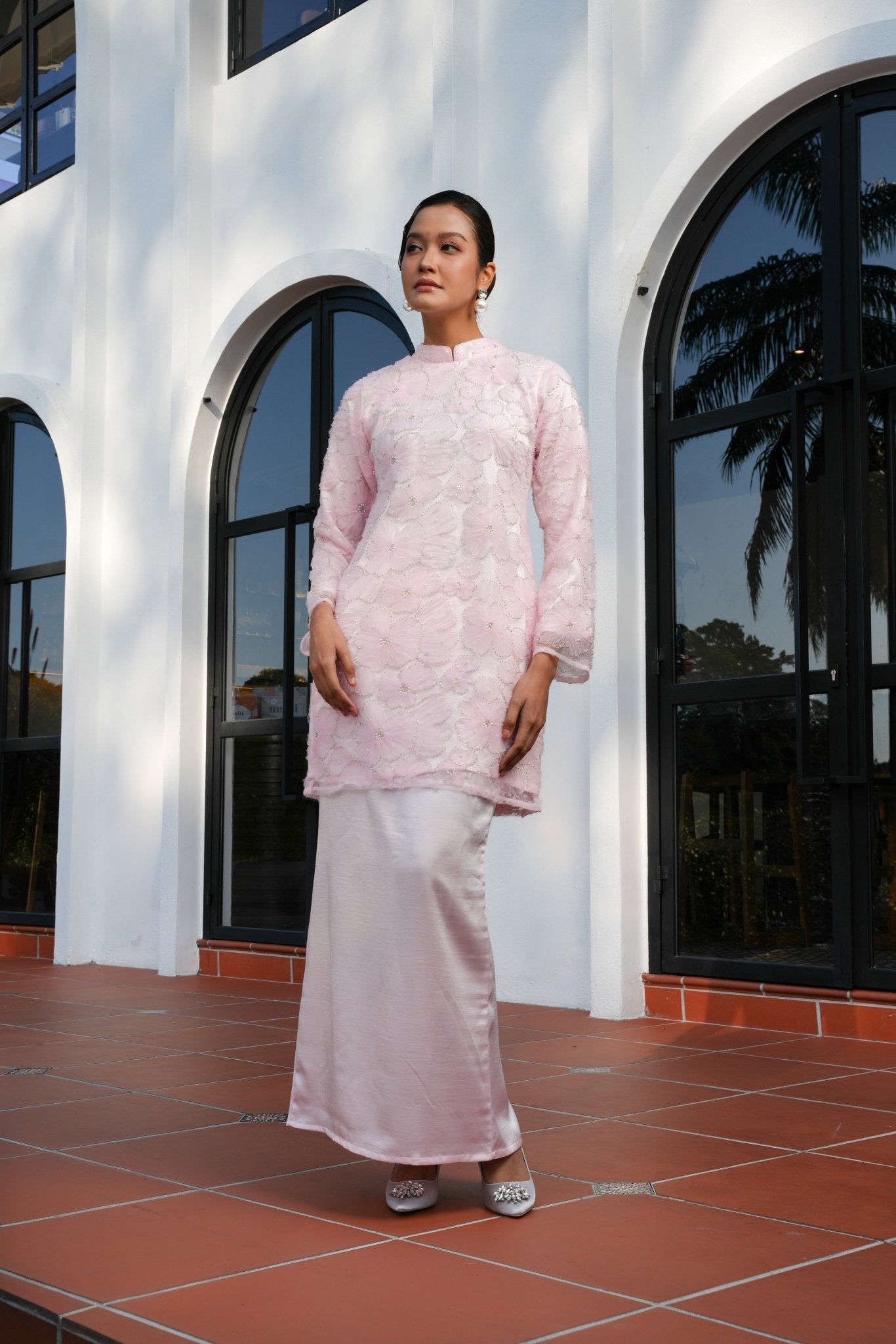 The Lumiere Collection Women Lorina Beaded Kurung Set in Pink Blossom - Umbi