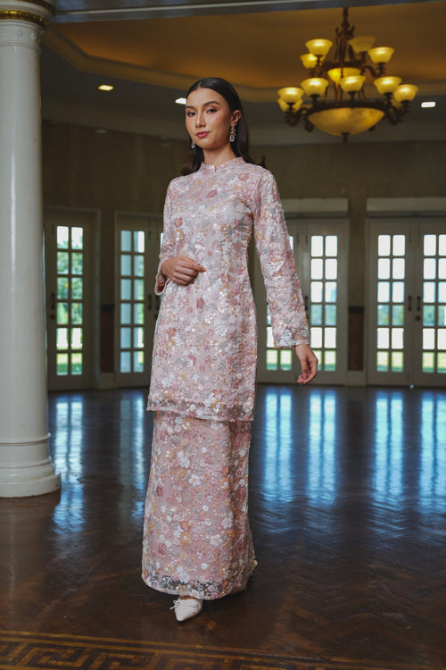 The Lumiere Collection Women Lorina Beaded Kurung Set in Rose Pink