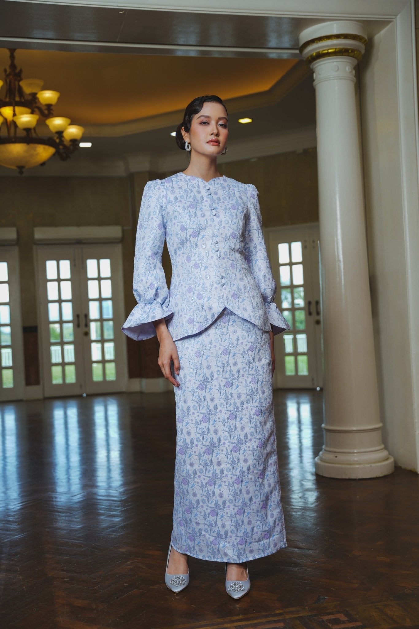 The Lumiere Collection Women Sofia Kurung Set in Brocade Ice Blue - Umbi
