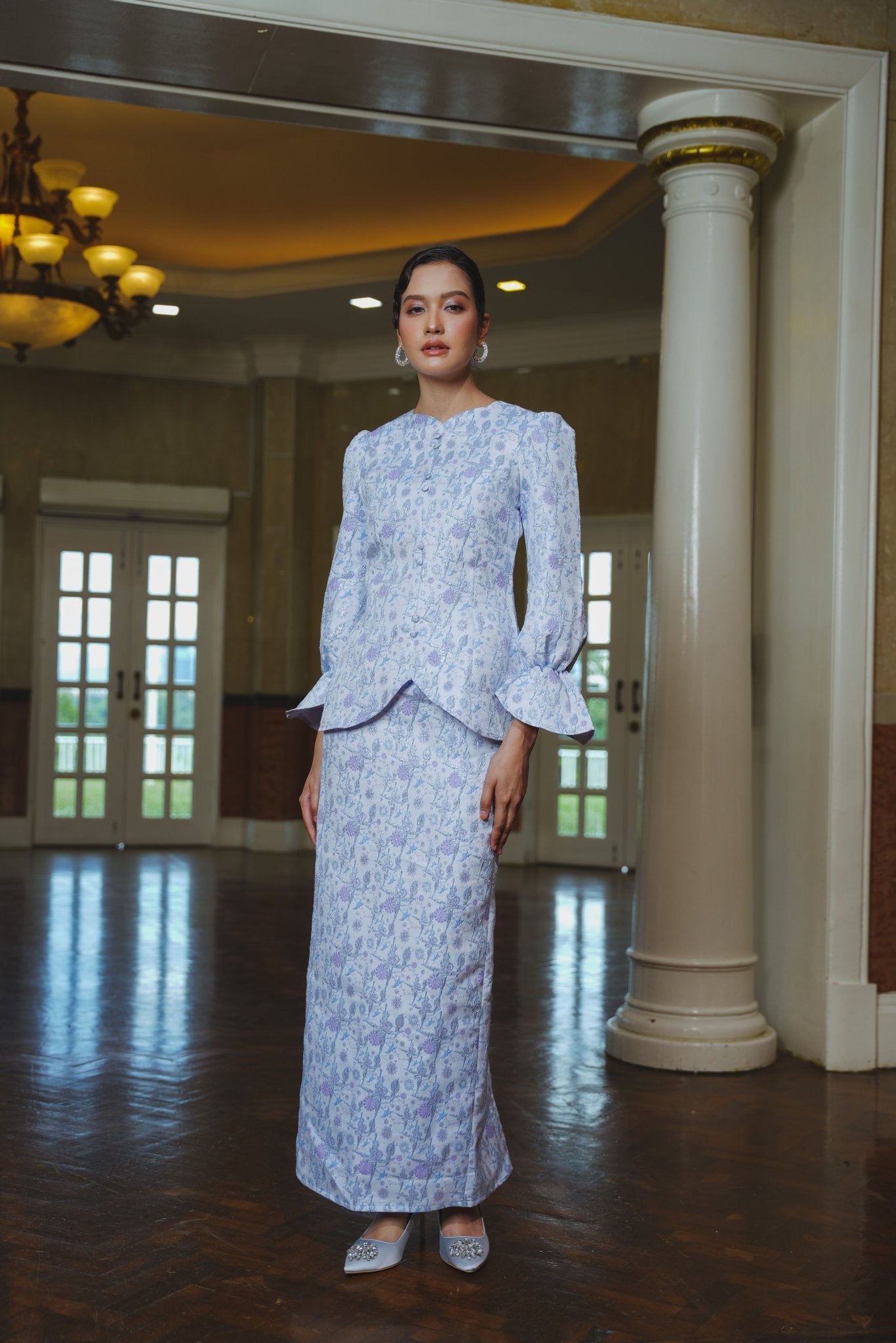 The Lumiere Collection Women Sofia Kurung Set in Brocade Ice Blue - Umbi