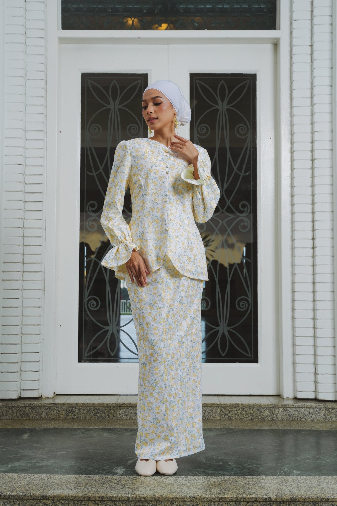 The Lumiere Collection Women Sofia Kurung Set in Chamomile Yellow Lace - Umbi