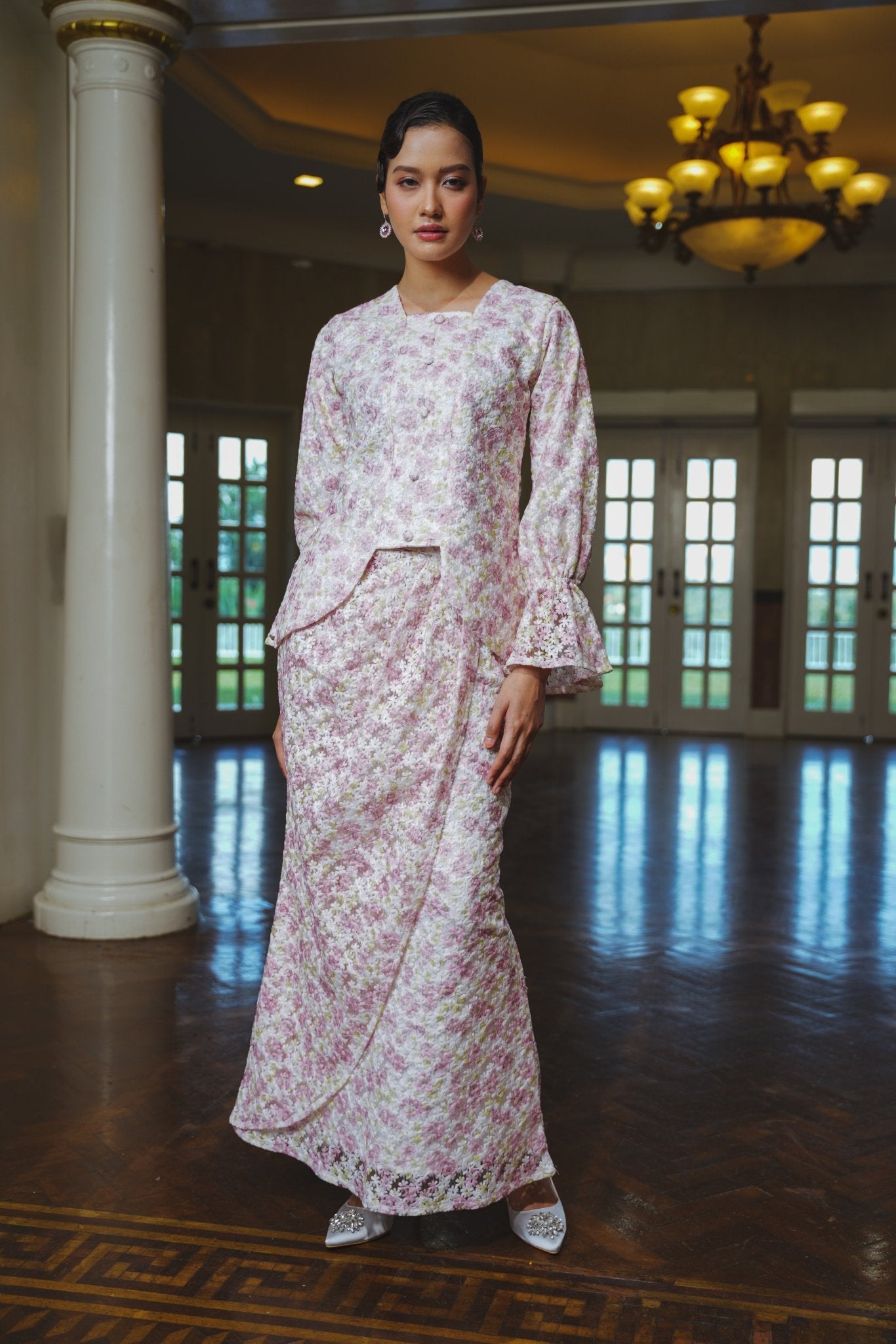 The Lumiere Collection Women Valencia Kebaya Set in Pink Garden Lace - Umbi