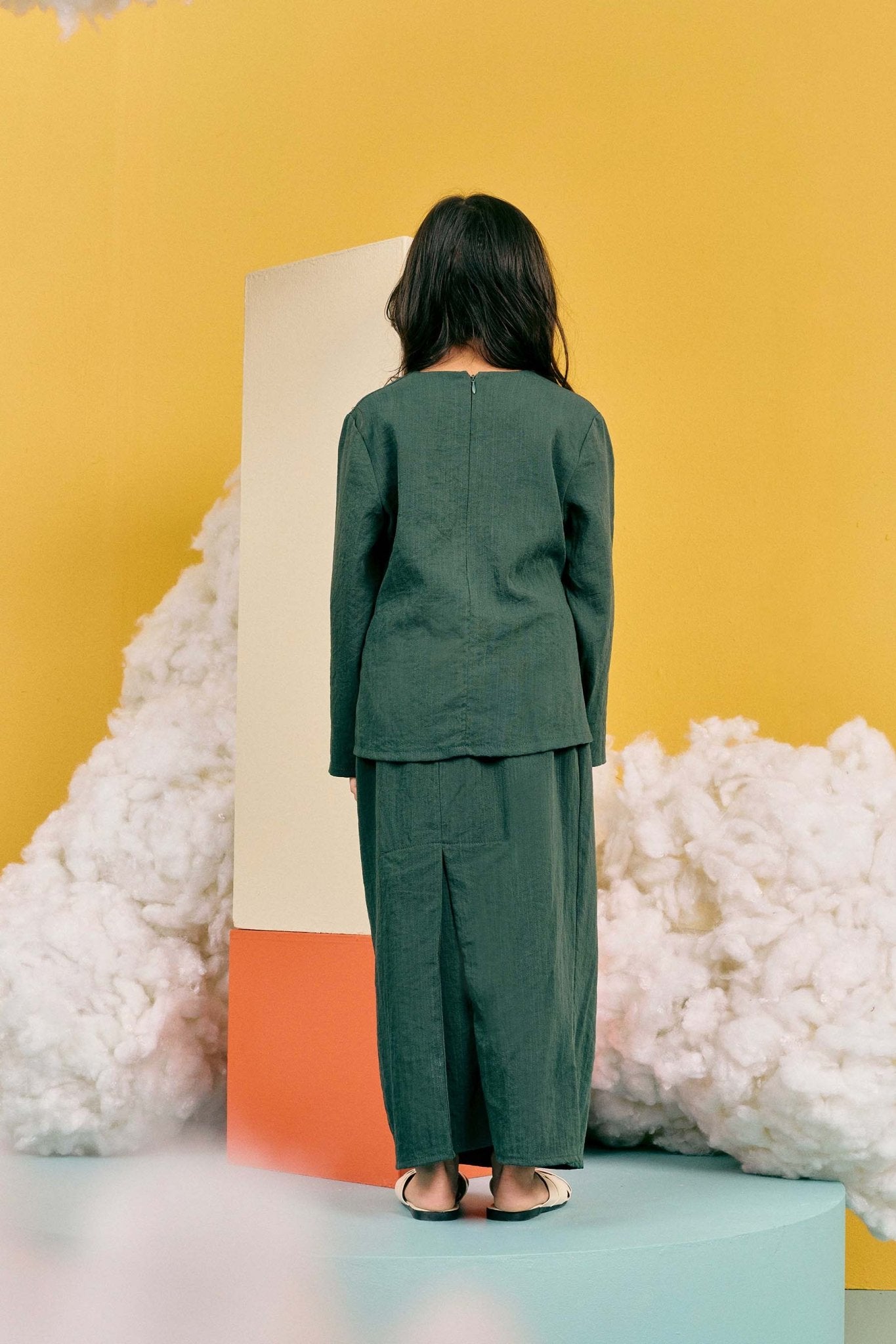 The Matahari Fitted Waist Blouse Emerald - Umbi