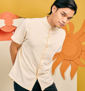 The Matahari Men Slim Fit Short Sleeves Shirt Beige - Umbi