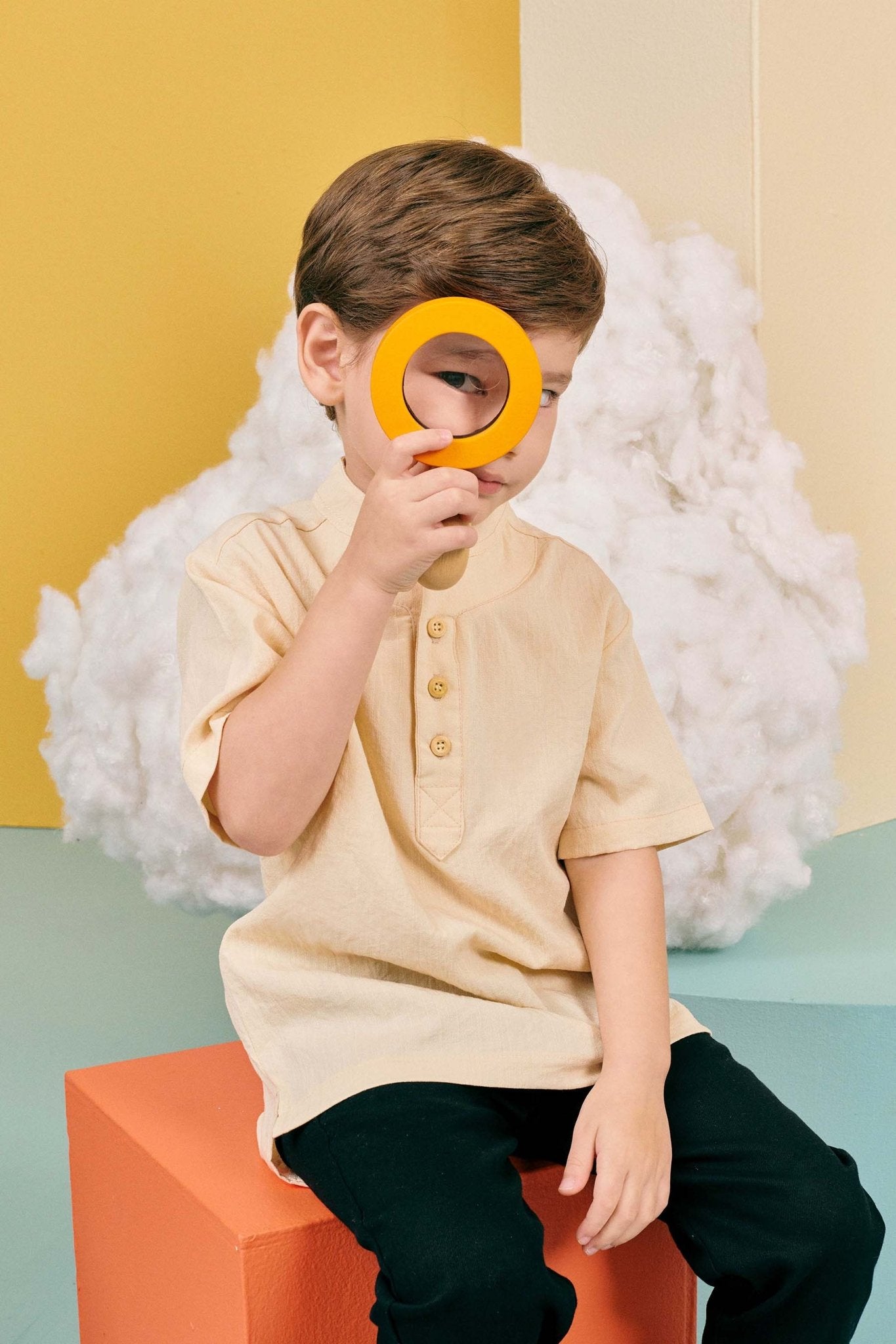 The Matahari Modern Short Sleeves Shirt Beige - Umbi