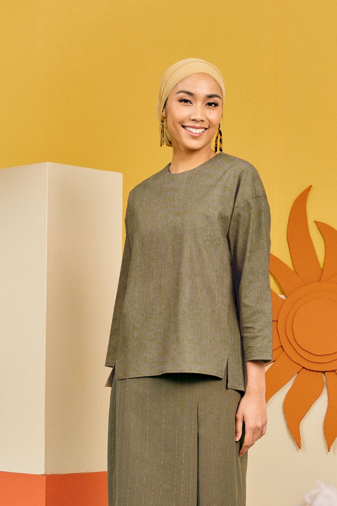 The Matahari Women Boxy Blouse Green Stripe - Umbi