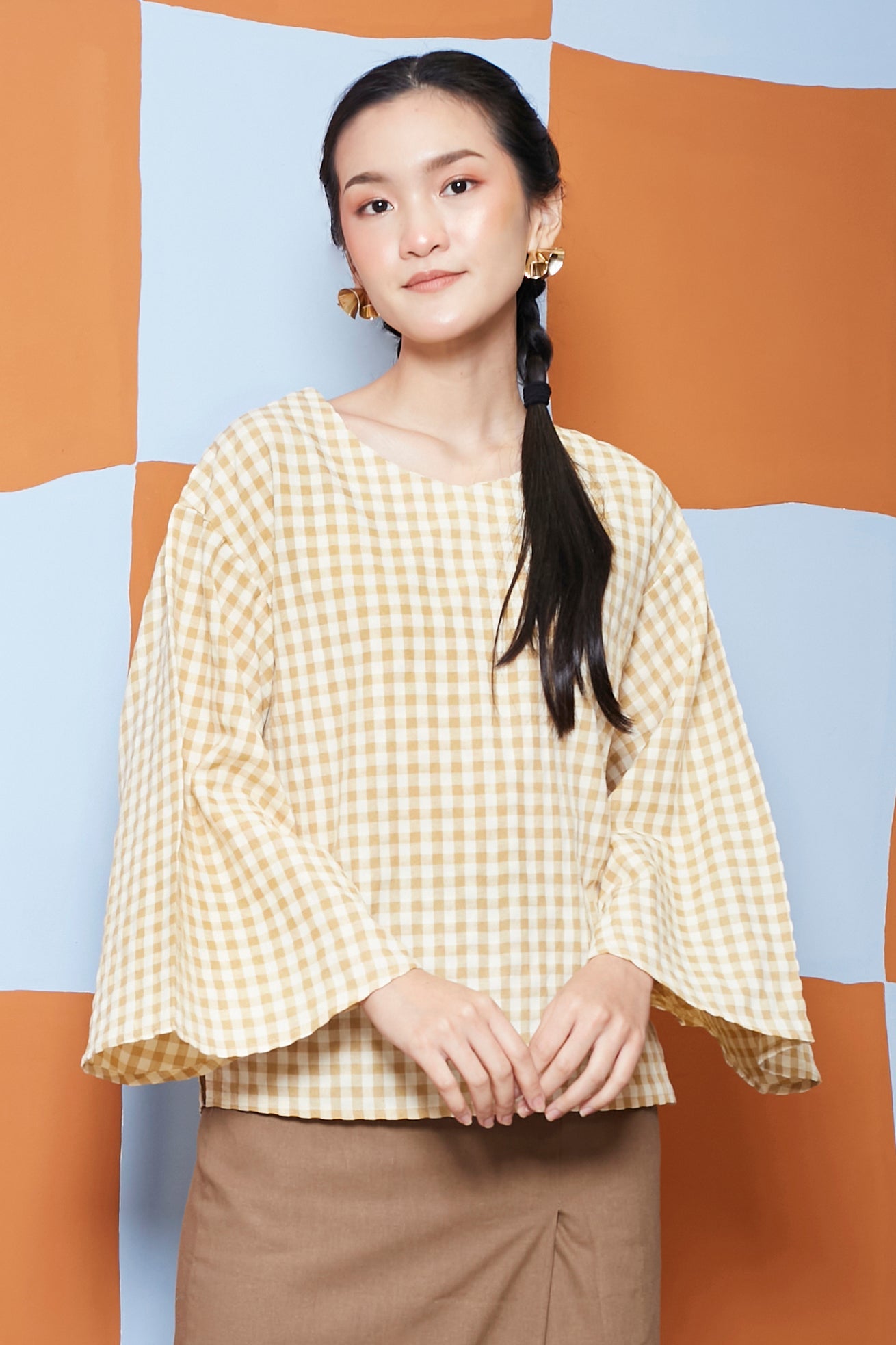 The Meriah Women Flare Blouse Yellow Checked - Umbi