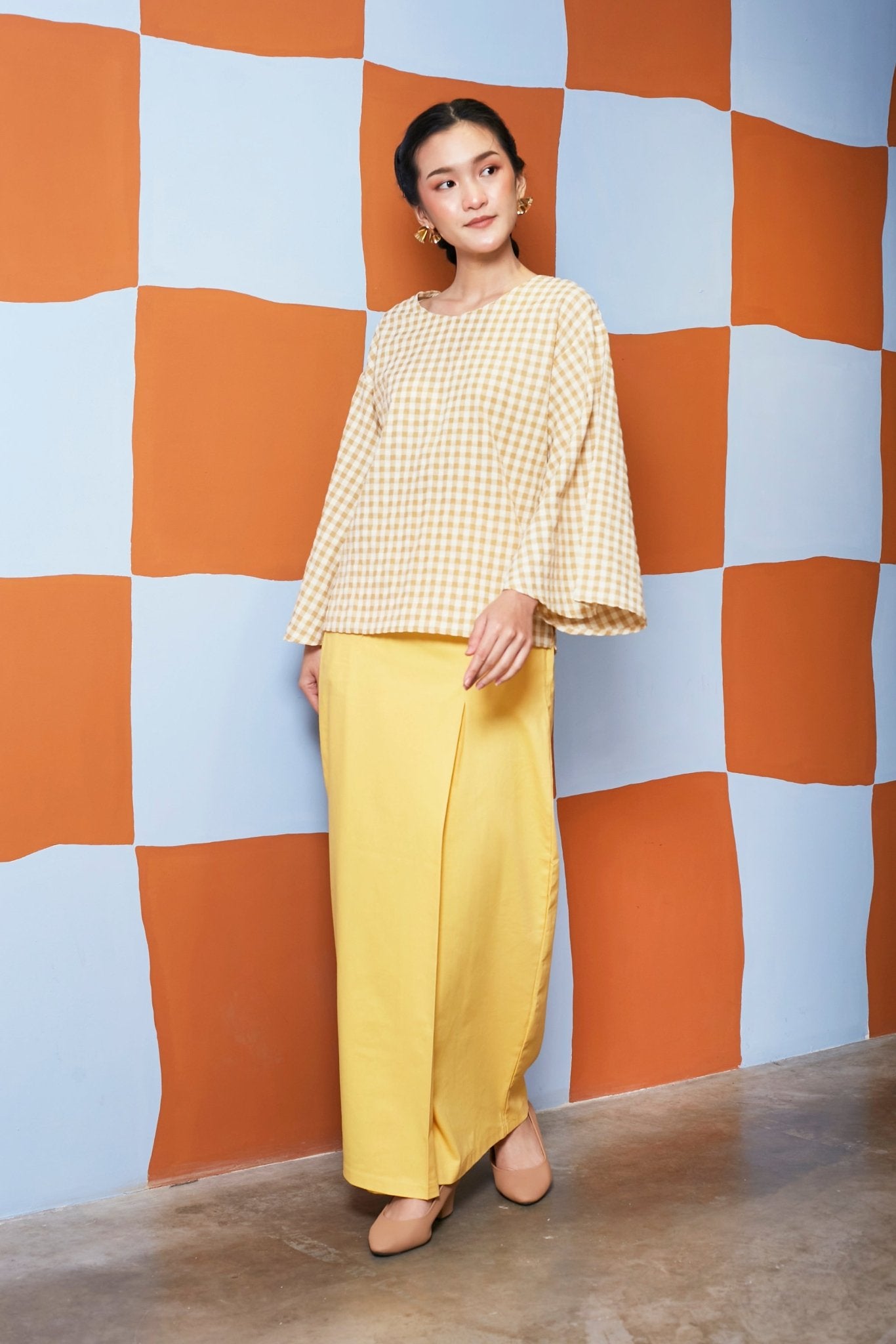 The Meriah Women Flare Blouse Yellow Checked - Umbi