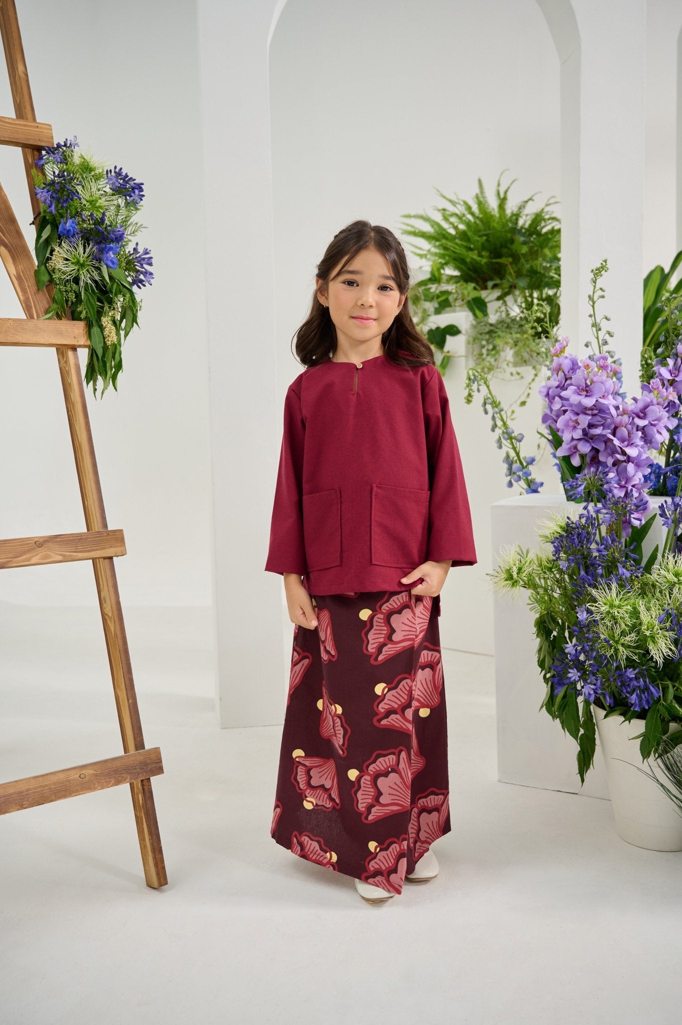 The Musim Collection Girl Kurung Top Burgundy - Umbi