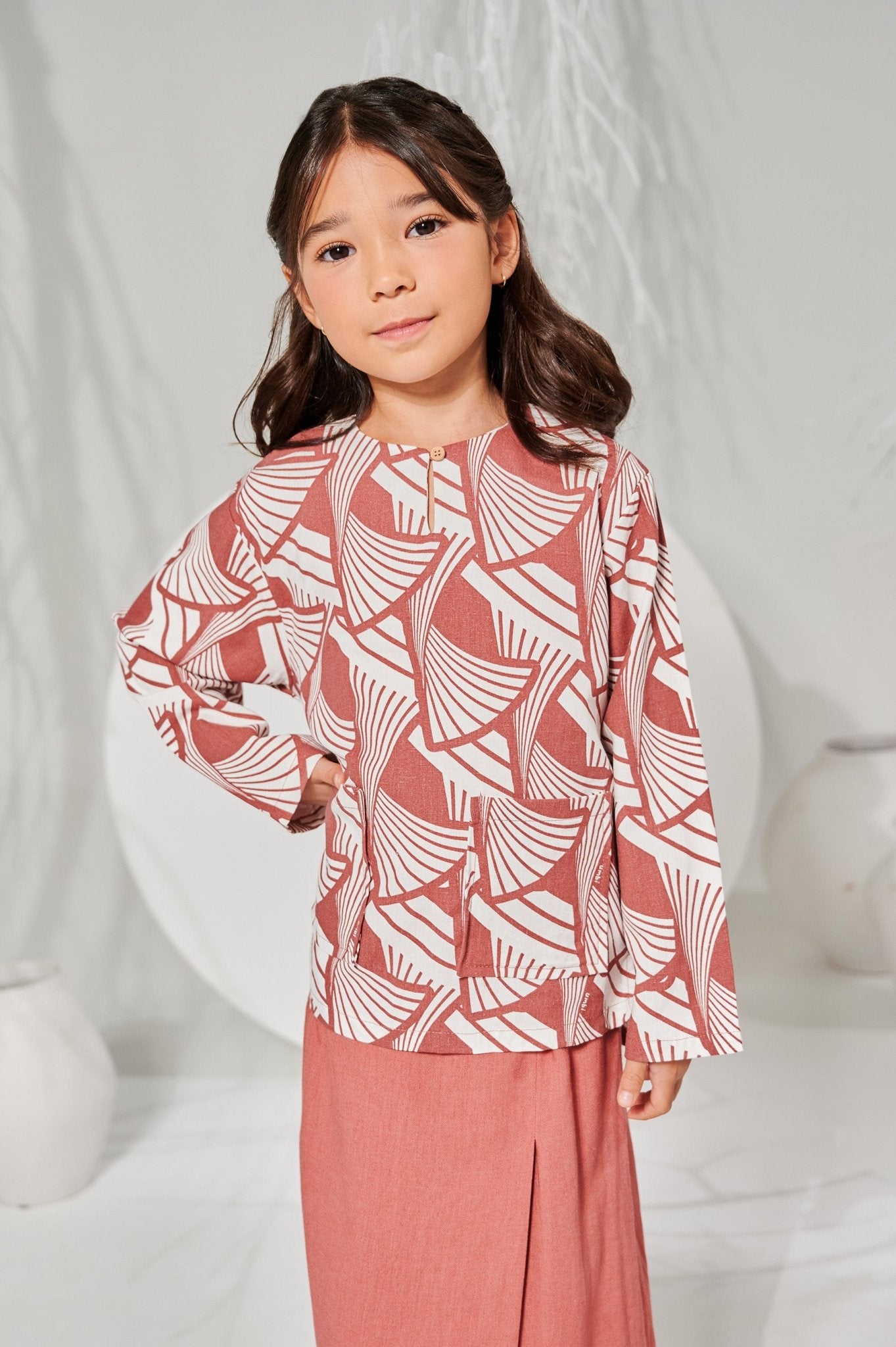 The Musim Collection Girl Kurung Top Harvest Print - Umbi