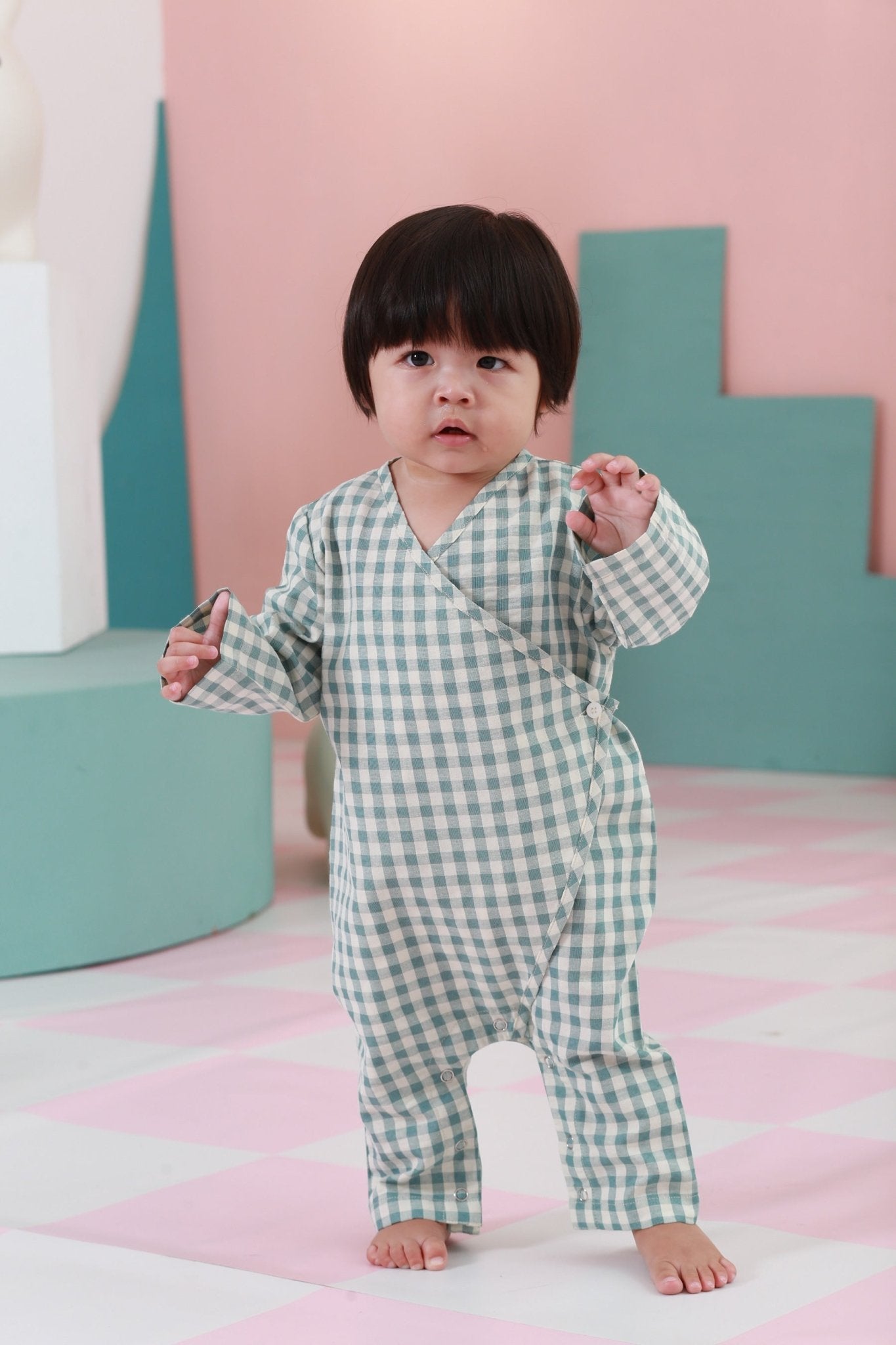 The Nikmat Collection Baby Kimono Jumpsuit Checked Tiffany - Umbi