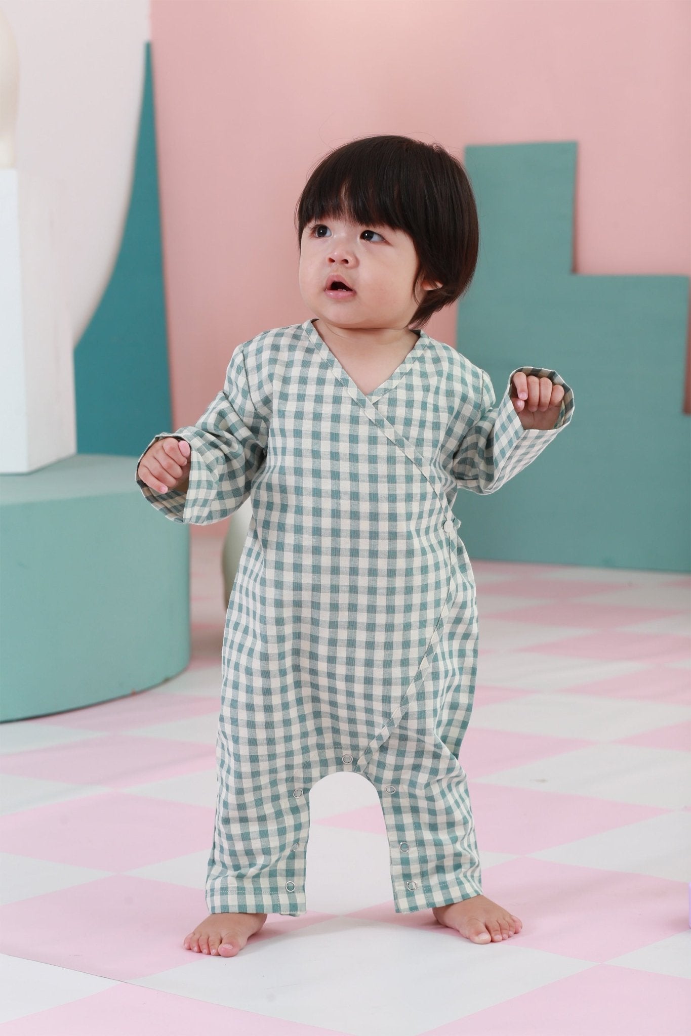 The Nikmat Collection Baby Kimono Jumpsuit Checked Tiffany - Umbi