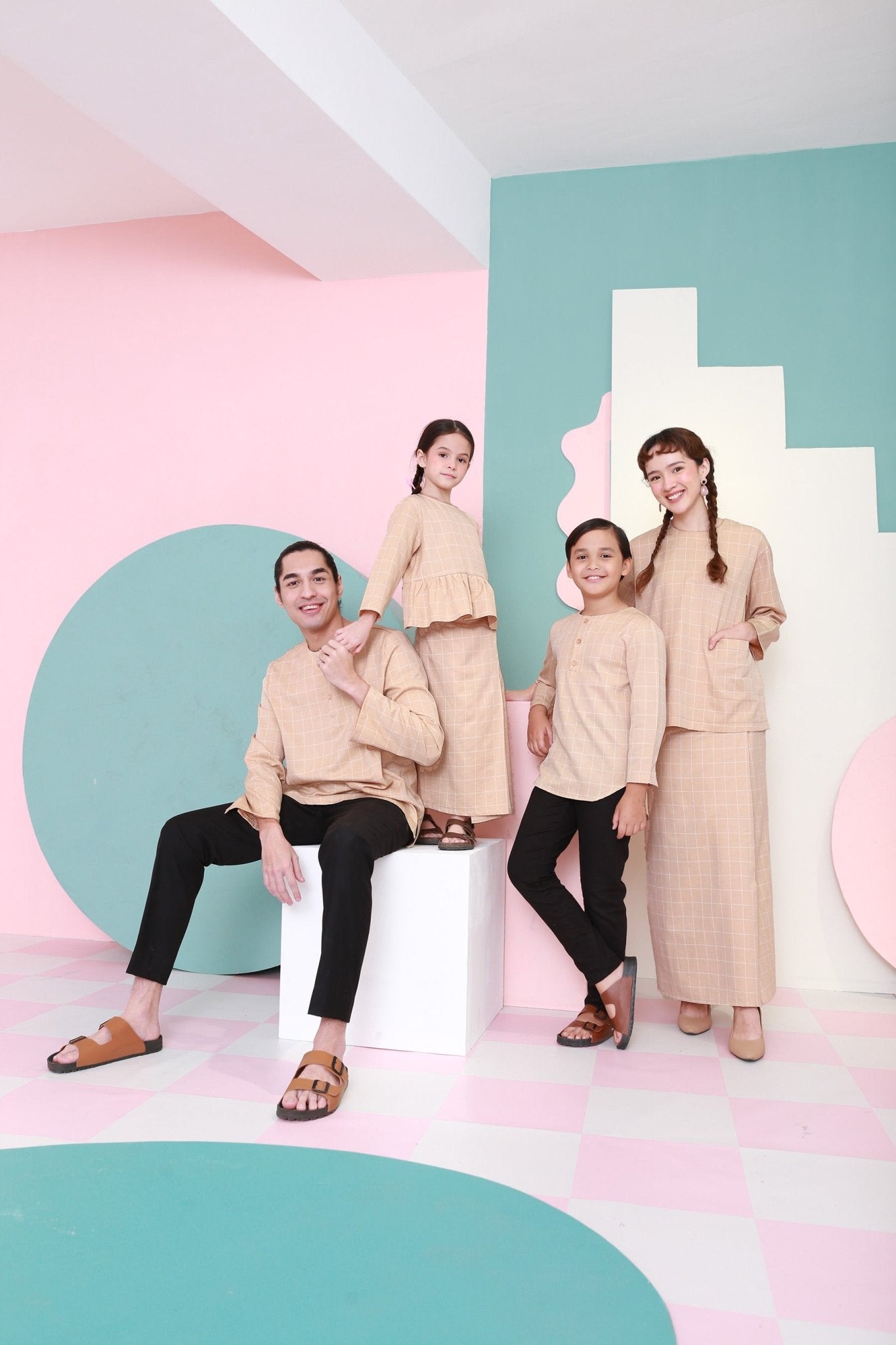 The Nikmat Collection Boy Kurta Top Checked Caramel - Umbi