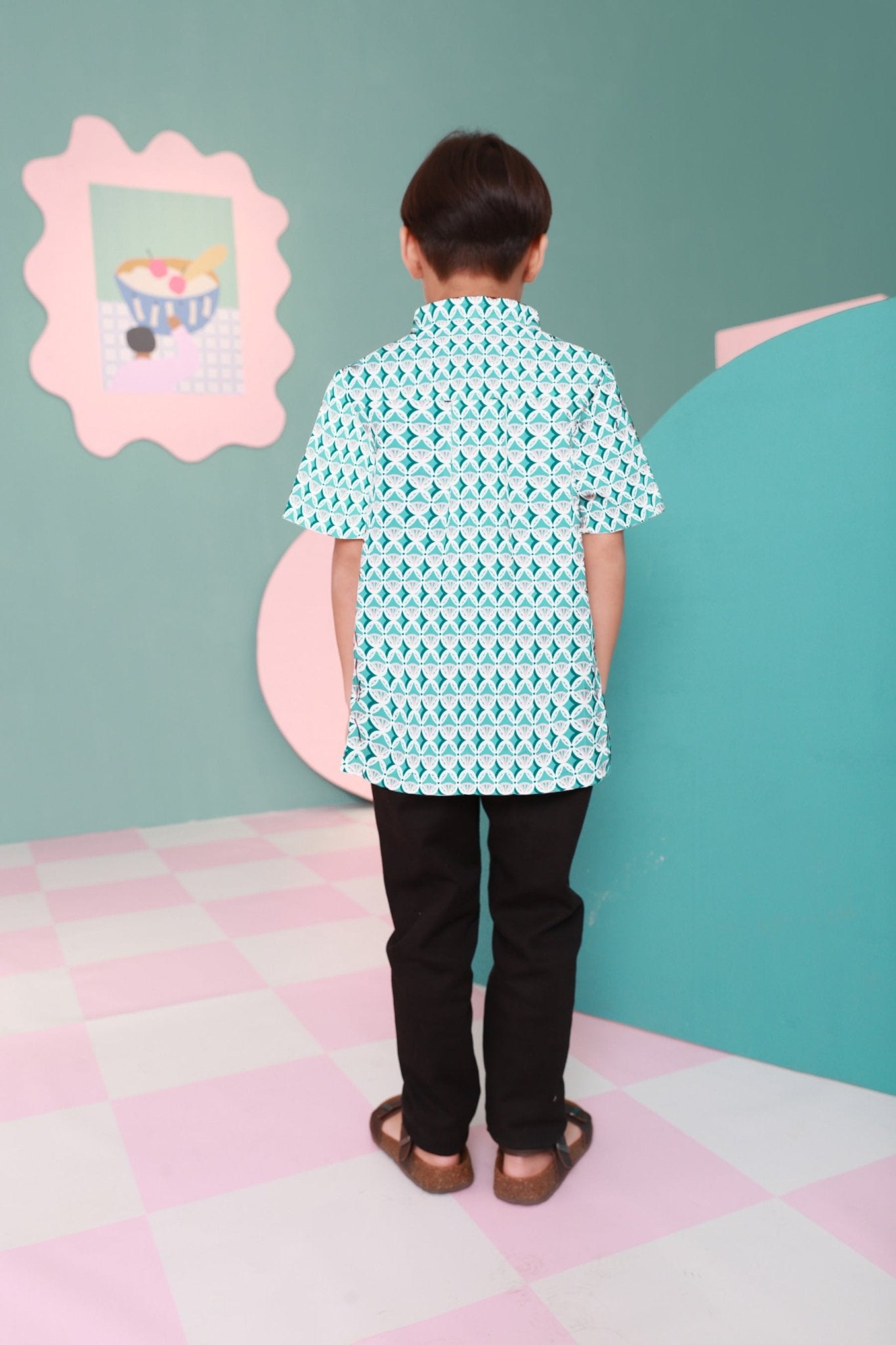 The Nikmat Collection Boy Short Sleeves Shirt Mint Drops Print - Umbi