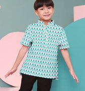 The Nikmat Collection Boy Short Sleeves Shirt Mint Drops Print - Umbi