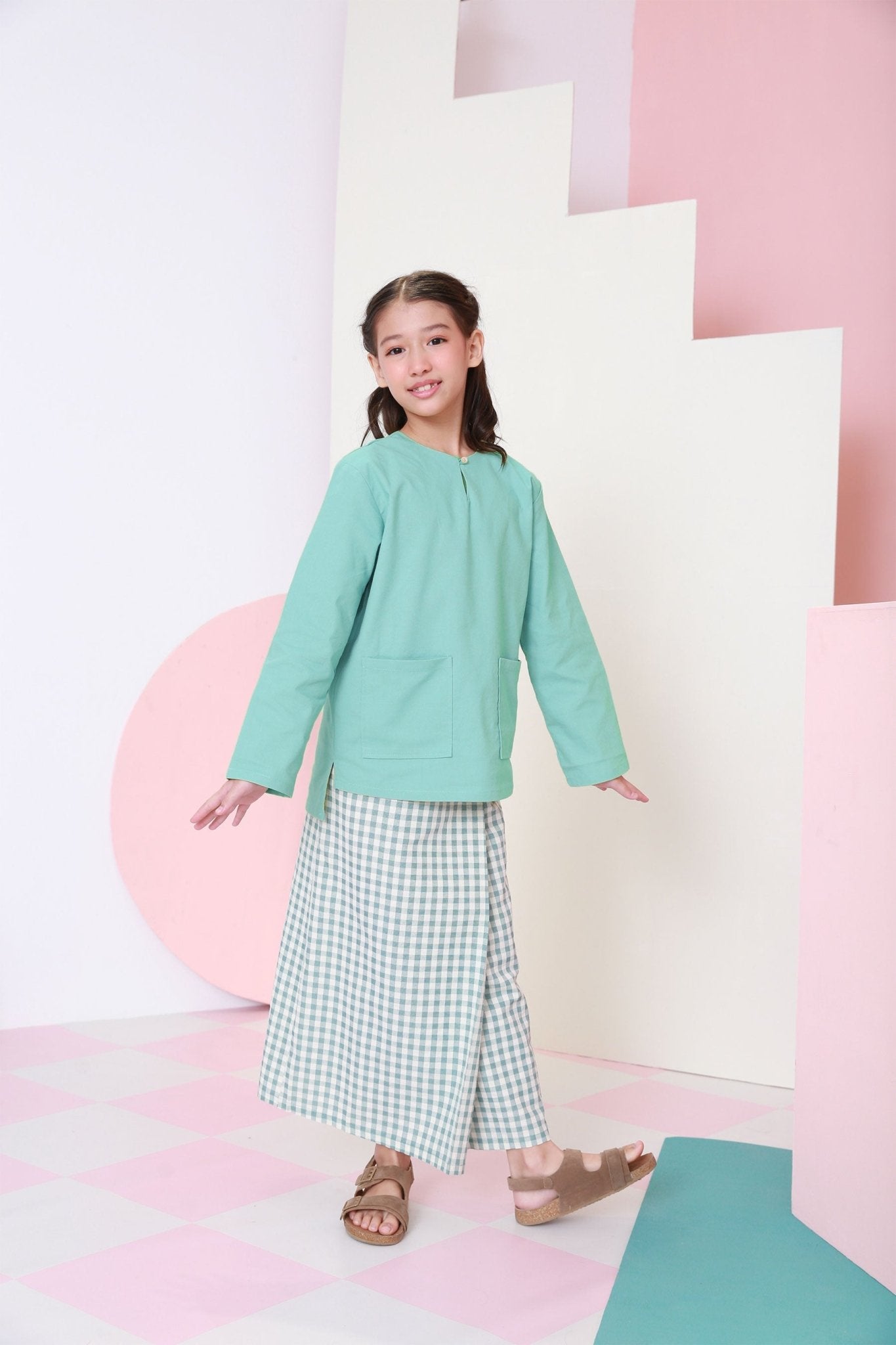 The Nikmat Collection Girl Classic Skirt Checked Tiffany - Umbi