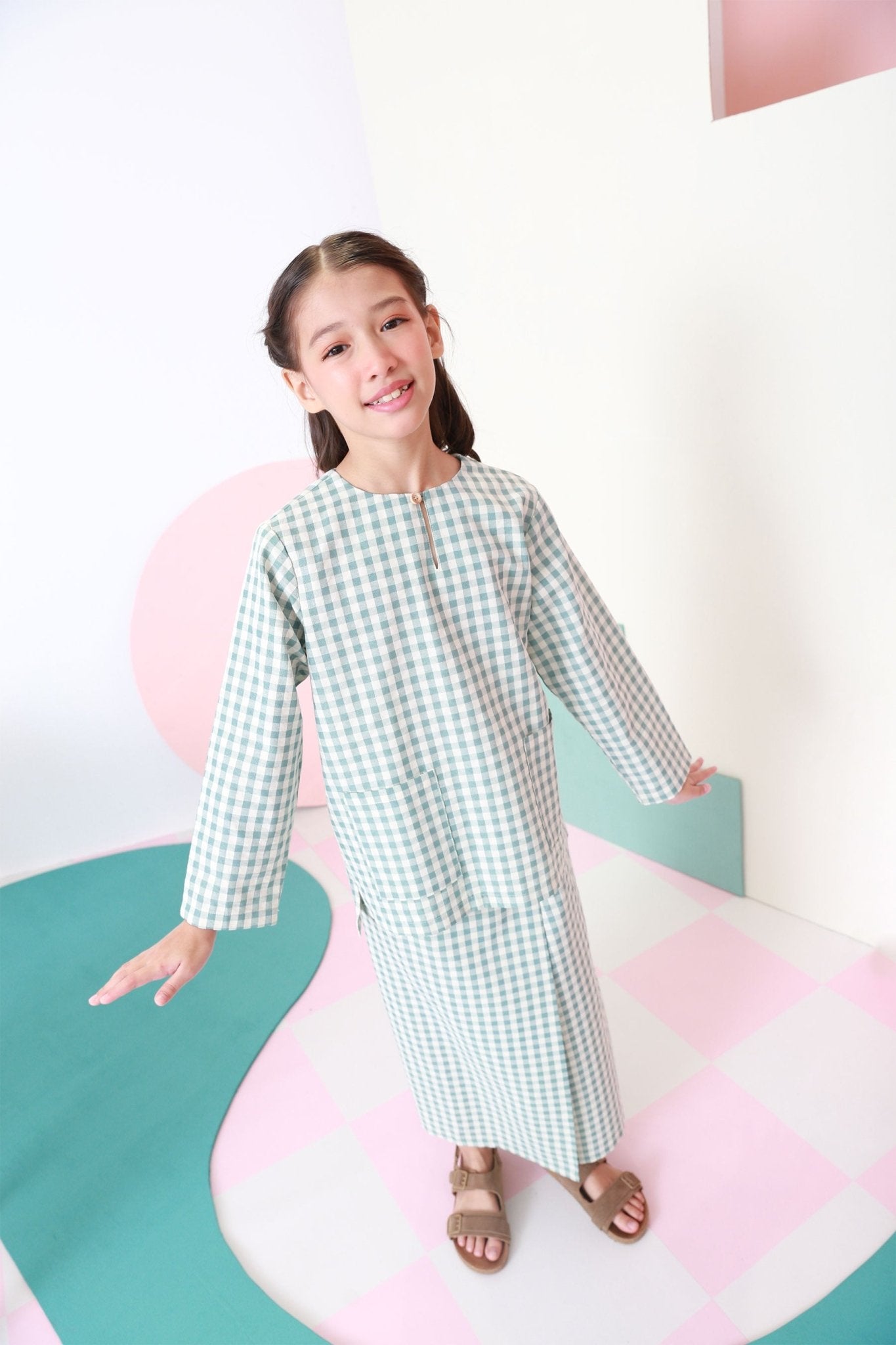 The Nikmat Collection Girl Kurung Top Checked Tiffany - Umbi