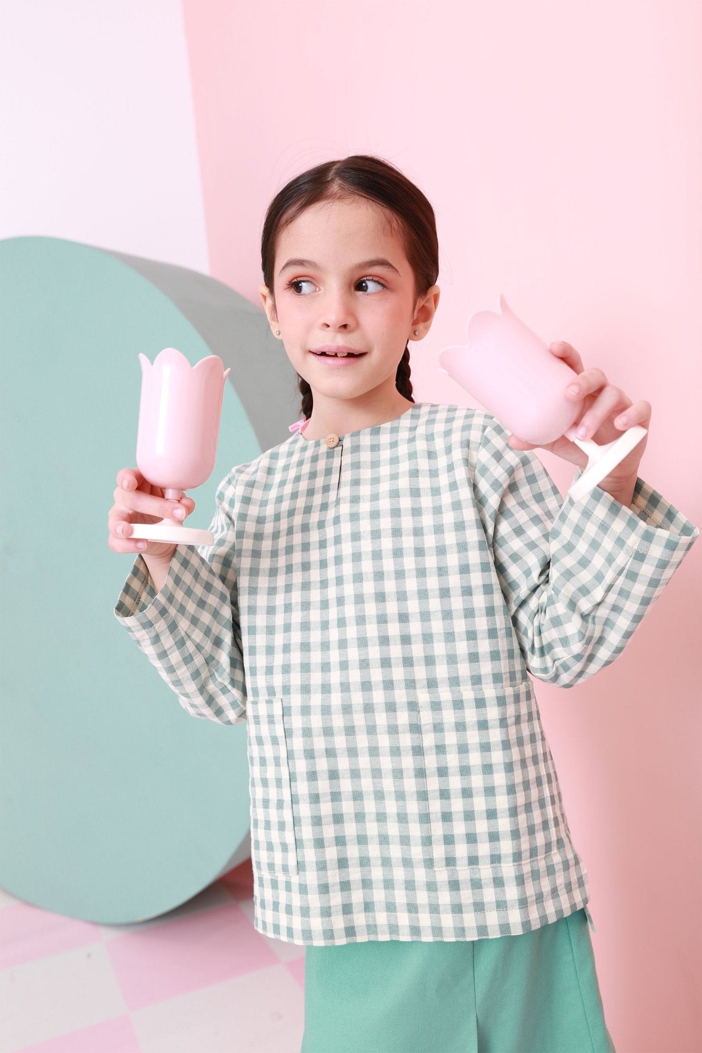 The Nikmat Collection Girl Kurung Top Checked Tiffany - Umbi