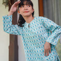 The Nikmat Collection Girl Kurung Top Mint Drops Print - Umbi