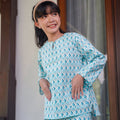 The Nikmat Collection Girl Kurung Top Mint Drops Print - Umbi