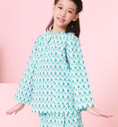 The Nikmat Collection Girl Kurung Top Mint Drops Print - Umbi