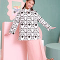 The Nikmat Collection Girl Mandarin Collar Kurung Top Fuji Print - Umbi